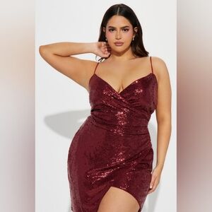 Fashion Nova Sparkling Burgundy Mini Dress